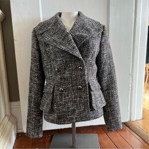 Mac & Jac Wool Blend Black/White Tweed Double-Breasted Jacket Blazer Medium